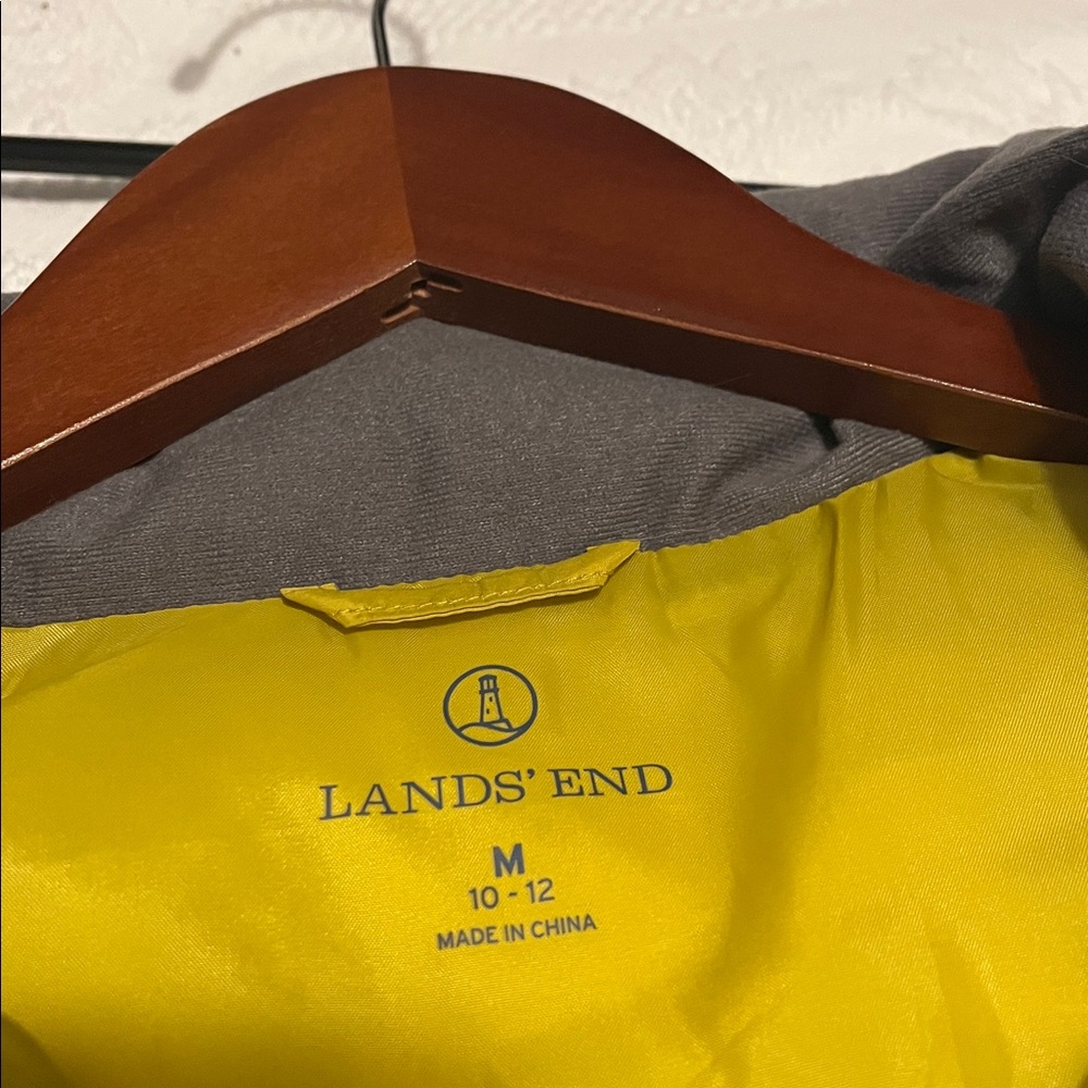 Lands' End Yellow Puffer Vest with Gray Collar - Picture 2 of 8
